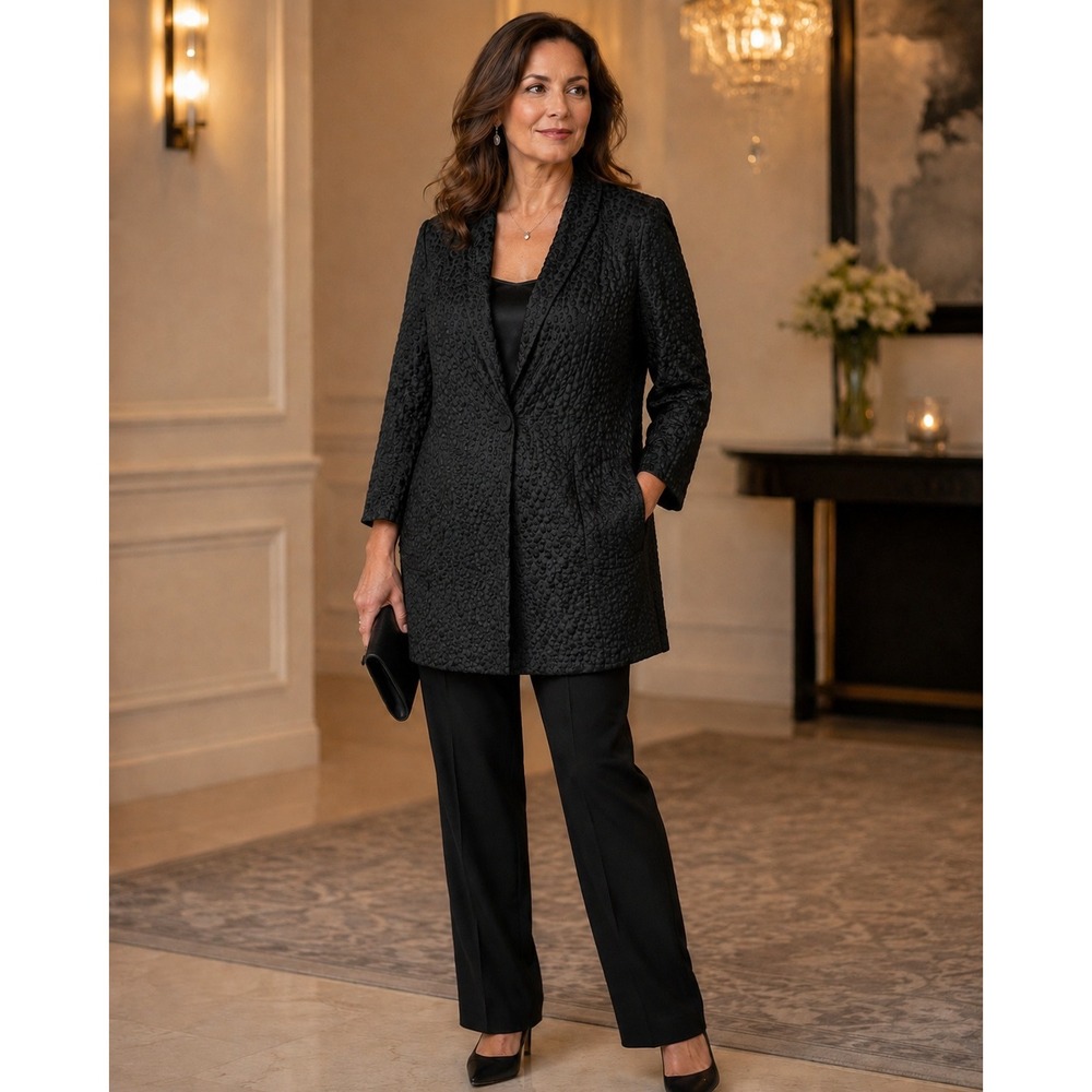 Eileen Fisher Embroidery Silk Long Jacket Sz PS Evening Formal Luxury Minimalist
